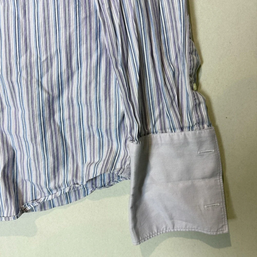 Banana Republic Dress Shirt Mens Medium 15.5 Blue Stripe‎ Slim Fit Button Down